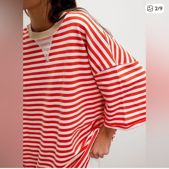 Free People Striped Red and Cream Top - Picture 2 of 8